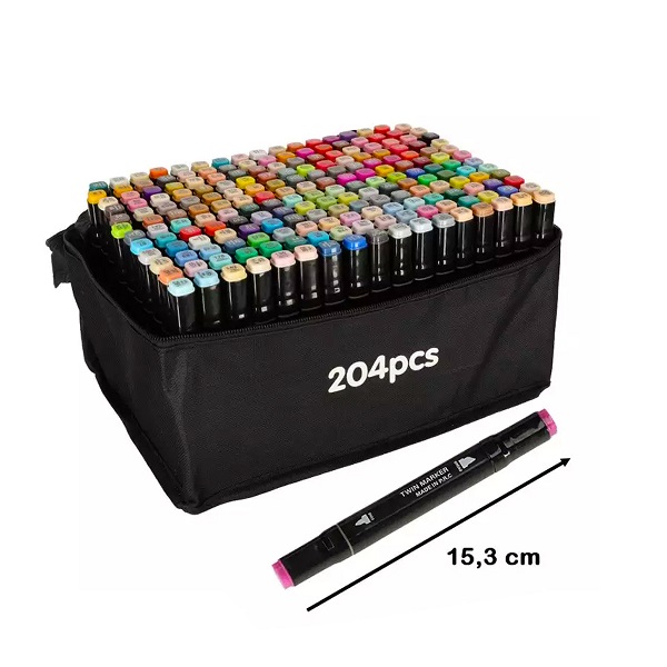 Σετ Μαρκαδόροι 204 τεμάχια με Μύτη Διπλής Όψης ,με Τσαντάκι Μεταφοράς και Βάση Στήριξης