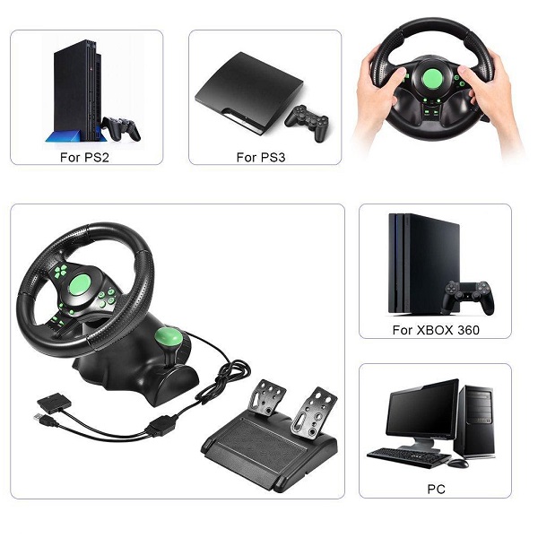 Τιμονιέρα 4 Σε 1 Sports Steering Wheel Vibration Game Racing Steering Wheel Pedals για Xbox 360/PS2/PS3/PC USB