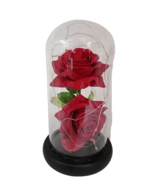 Τριαντάφυλλο Παντοτινό Σε Γυάλα Με Microled 18εκ