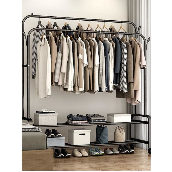 Κρεμάστρα Δαπέδου Τροχήλατη από Μέταλλο σε Μαύρο Χρώμα 150x57x110cm YP-610