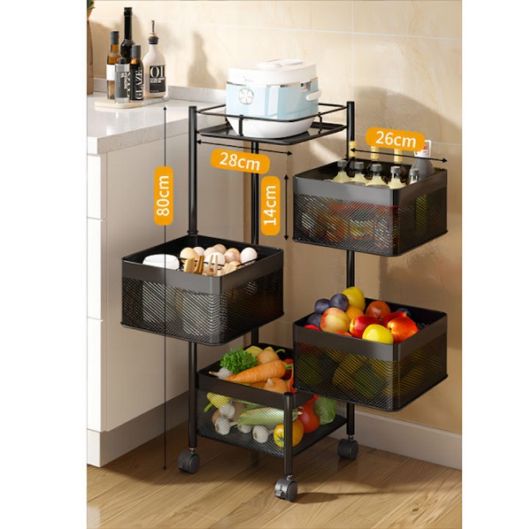 Τρόλει Κουζίνας Μεταλλικό σε Μαύρο Χρώμα 3 Θέσεων 28x14x65cm 230401BLK