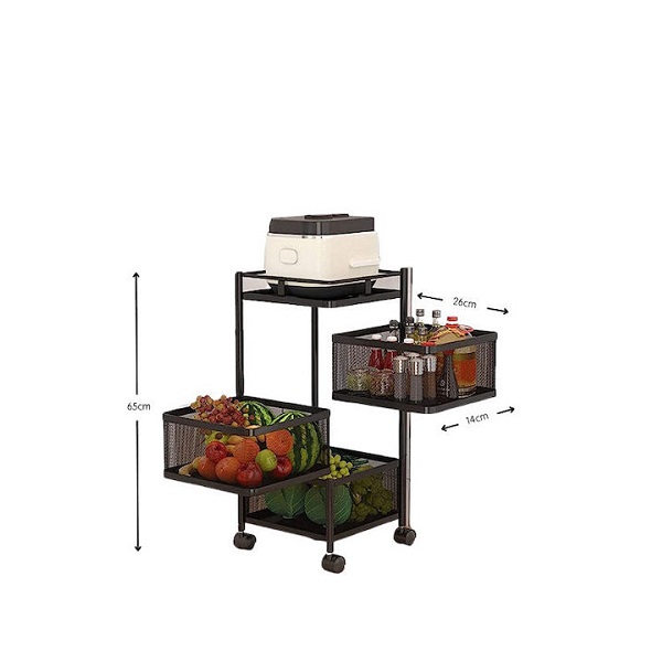 Τρόλει Κουζίνας Μεταλλικό σε Μαύρο Χρώμα 3 Θέσεων 28x14x65cm 230401BLK