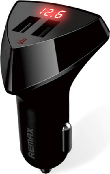 Φορτιστής Αυτοκινήτου Μαύρος Συνολικής Έντασης 3.4A με Θύρες: 2xUSB και Βολτόμετρο Μπαταρίας Remax RCC-208