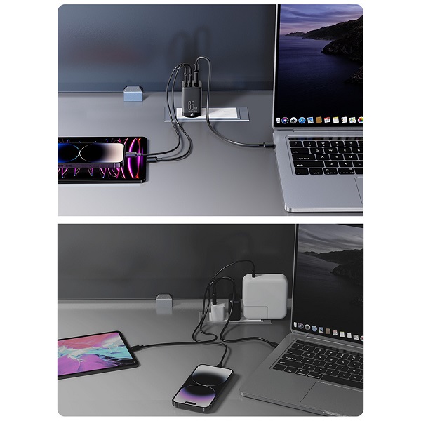 Φορτιστής με Θύρα USB-A και 2 Θύρες USB-C και Καλώδιο USB-C 65W Power Delivery Μαύρος