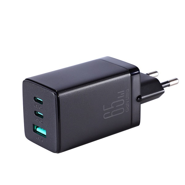 Φορτιστής με Θύρα USB-A και 2 Θύρες USB-C και Καλώδιο USB-C 65W Power Delivery Μαύρος