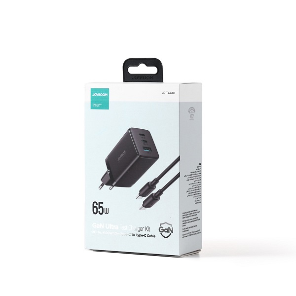 Φορτιστής με Θύρα USB-A και 2 Θύρες USB-C και Καλώδιο USB-C 65W Power Delivery Μαύρος
