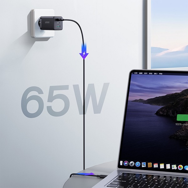Φορτιστής με Θύρα USB-A και 2 Θύρες USB-C και Καλώδιο USB-C 65W Power Delivery Μαύρος