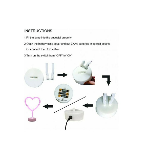 Φωτιστικό Καρδιά Διακοσμητικό Neon Μπαταρίας σε Ροζ Χρώμα