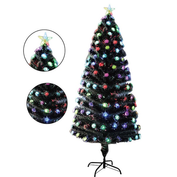 Χριστουγεννιάτικο Δέντρο Πράσινο Στολισμένο 120εκ με Πλαστική Βάση και Φωτισμό Οπτικών Ινών