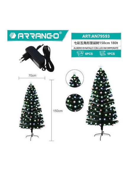 Χριστουγεννιάτικο Δέντρο Πράσινο Στολισμένο 150εκ με Μεταλλική Βάση και Φωτισμό Οπτικών Ινών