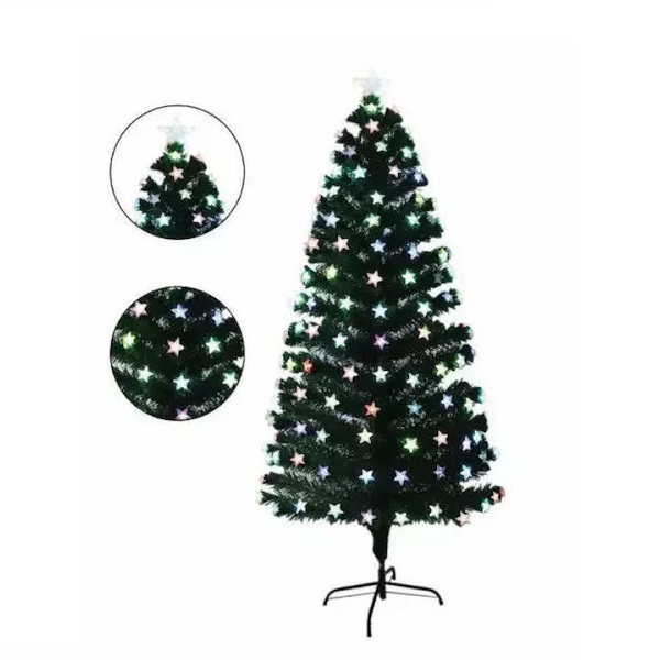 Χριστουγεννιάτικο Δέντρο Πράσινο Στολισμένο 150εκ με Μεταλλική Βάση και Φωτισμό Οπτικών Ινών